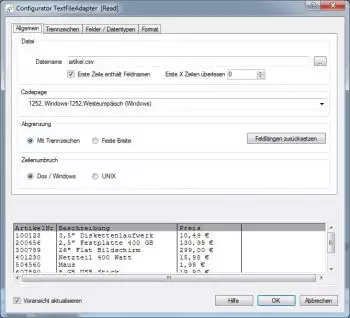 CSV Import Textdatei auswählen