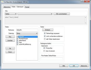 Access Adapter, Felder und Datentypen