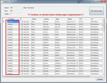 MySQL CSV Import - Testlauf Ergebnis