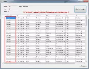 MySQL CSV Import - Testlauf Ergebnis