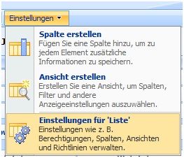 Sharepoint - Einstellungen für Liste