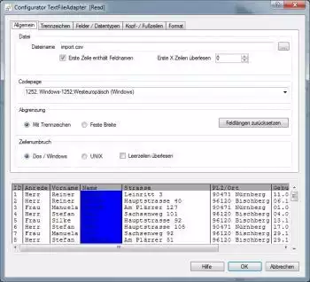 CSV Textdatei auswählen