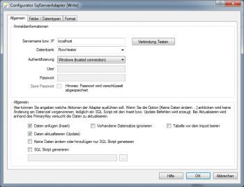 SQL Server Import konfigurieren