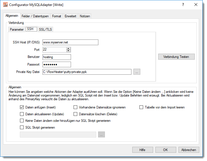 MySQL Adapter - SSH Tunnel Konfiguration