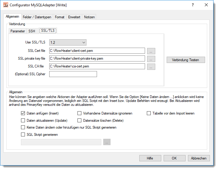 MySQL Adapter - SSL/TLS Anmeldung