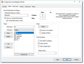 Excel Adapter - Felder und Datentypen
