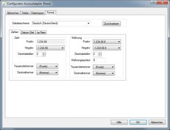 Adapter Standard Format Einstellungen