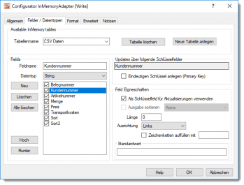 InMemory Adapter - Felder / Datentypen