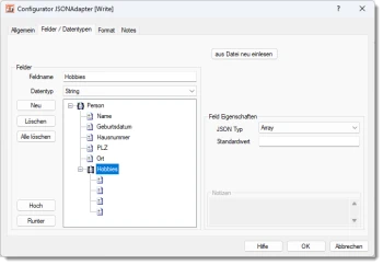JSON Adapter - Felder und Datentypen