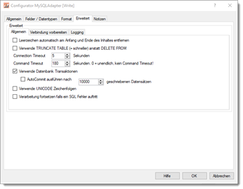 Weitere MySQL Adapter Optionen
