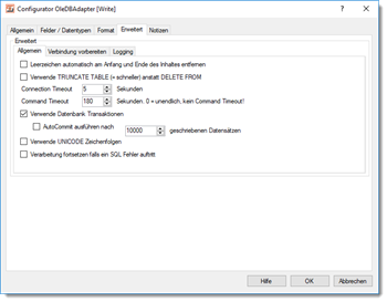 OleDB Adapter - weitere Einstellungen