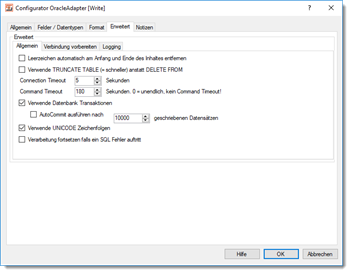Oracle Adapter - weitere Optionen