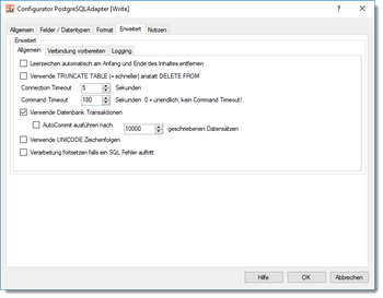 PostgreSQL Adapter - weitere Optionen