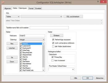 SQLite Adapter - Felder und Datentypen