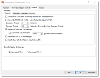 SQLite Adapter - weitere Optionen