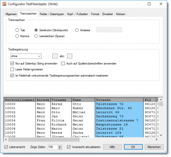 TextFile Adapter - CSV Trennzeichen
