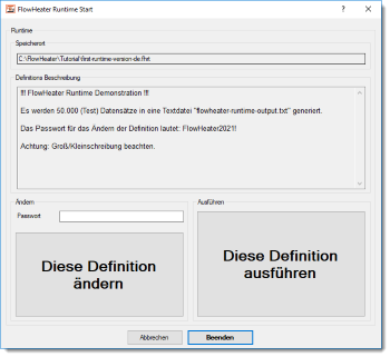 Runtime Import/Export Definition ausführen