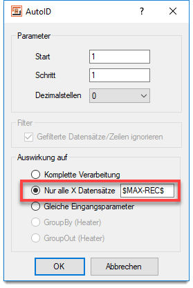 AutoID Heater - nur jeden X-ten Datensatz zählen