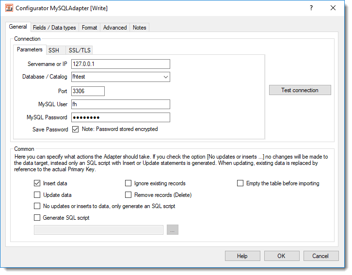 MySQL Adapter, database properties