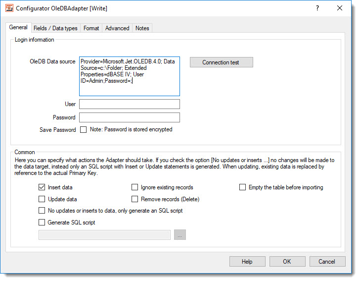 Import, Export and Update OleDB data sources