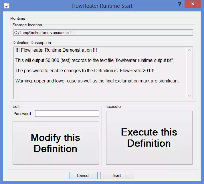 Execute a Runtime Import/Export Definition