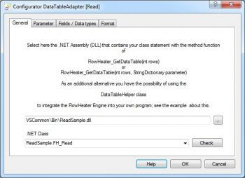 Adapter .NET DataTable, general tab