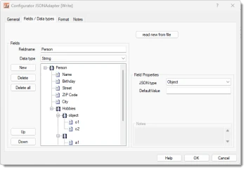 Adapter JSON - Fields / Data types