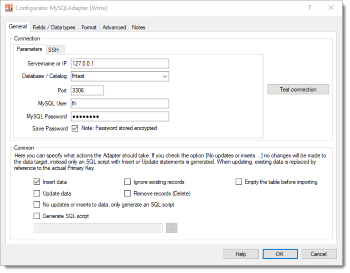 MySQL Adapter, database properties