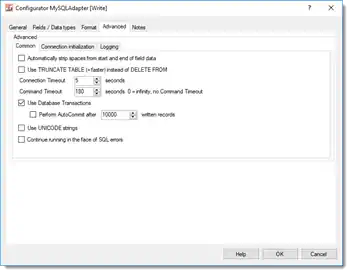 MySQL Adpater extented properties