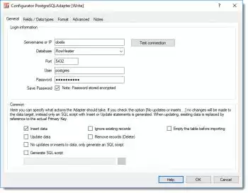 Adapter PostgreSQL - database properties