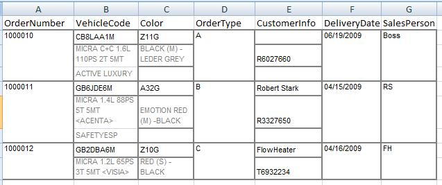 Excel CSV export example data