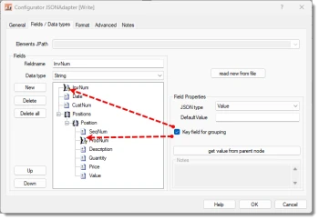 CSV to JSON field list