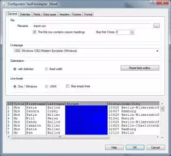 CSV text file import properties