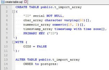 PostgreSQL Array Import - create table