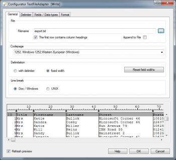 Flat File export properties