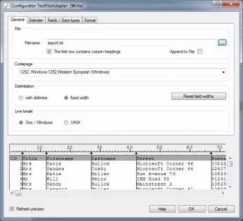 Flat File export properties