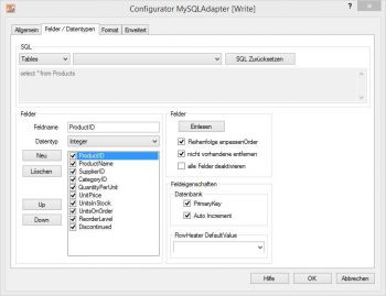 MySQL Adapter - Felder und Datentypen