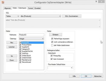 SQL Server Adapter - Feldnamen und Datentypen