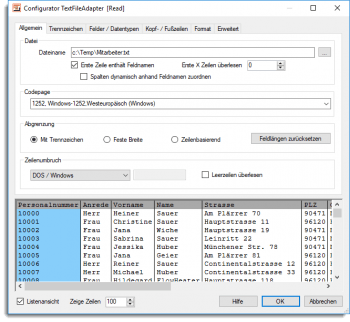 TextFile Adapter - CSV Dateiname wählen