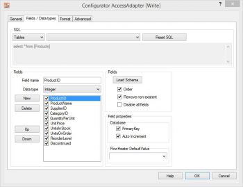 Access Adapter - fields and data types properties