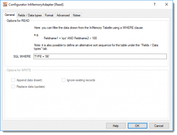 InMemory Adapter - General Tab