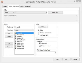 Adapter PostgreSQL - fields and data types