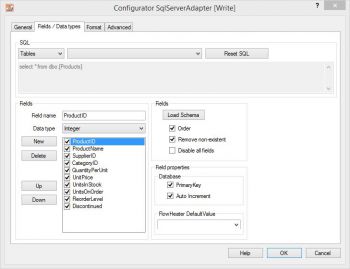 MS-SQL Server Adapter - fields and data types