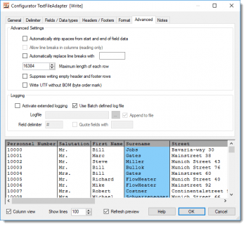 TextFile Adapter - Advanced CSV settings